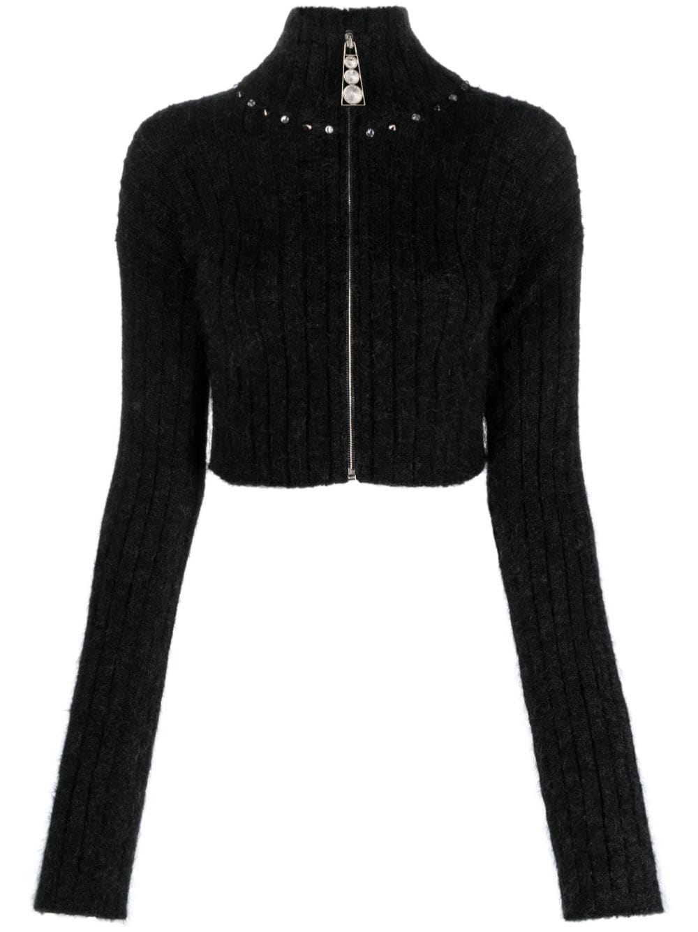 Black embellished ribbed knit cardigan women ALESSANDRA RICH